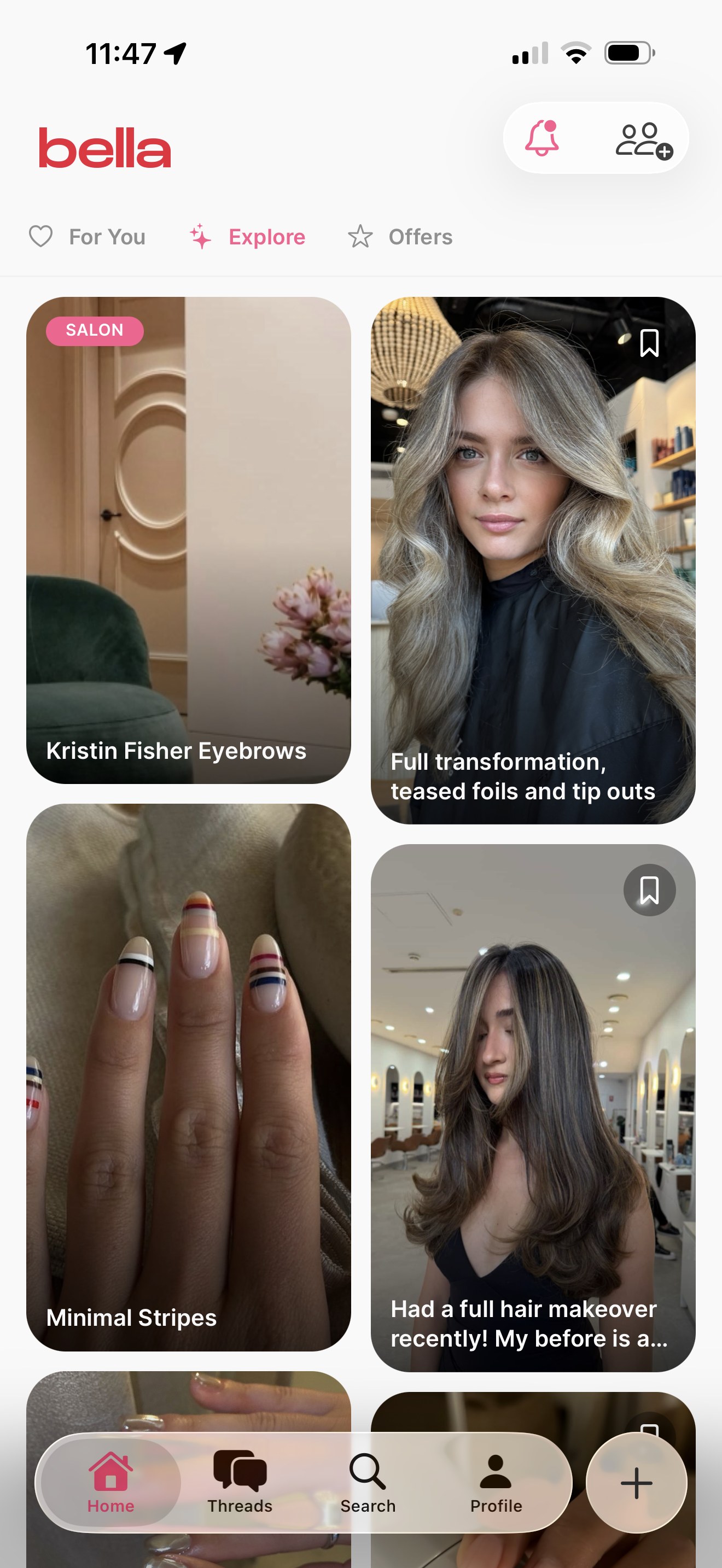 A creator post on Bella showing a balayage hair makeover